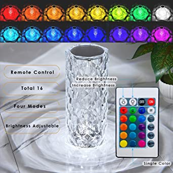 Diamond Rose Crystal Lamp ,16 Colors Touch & Remote