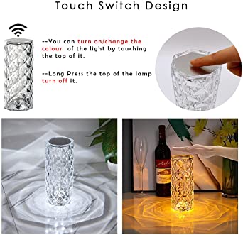 Diamond Rose Crystal Lamp ,16 Colors Touch & Remote