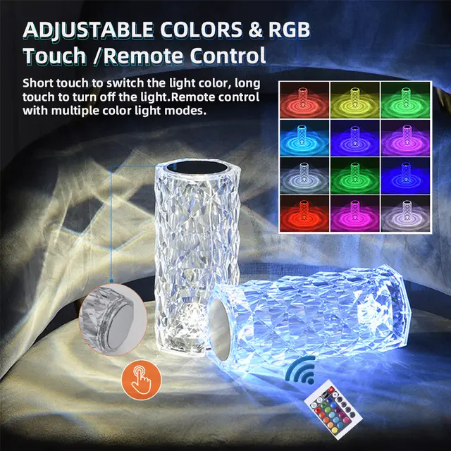 Diamond Rose Crystal Lamp ,16 Colors Touch & Remote