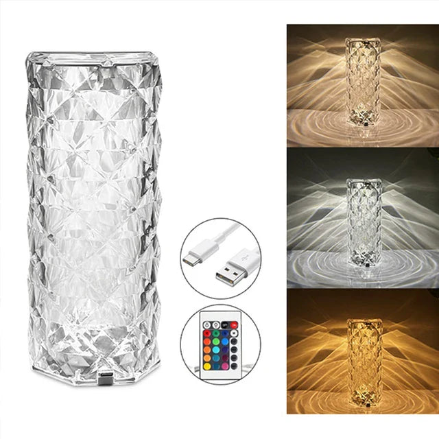 Diamond Rose Crystal Lamp ,16 Colors Touch & Remote