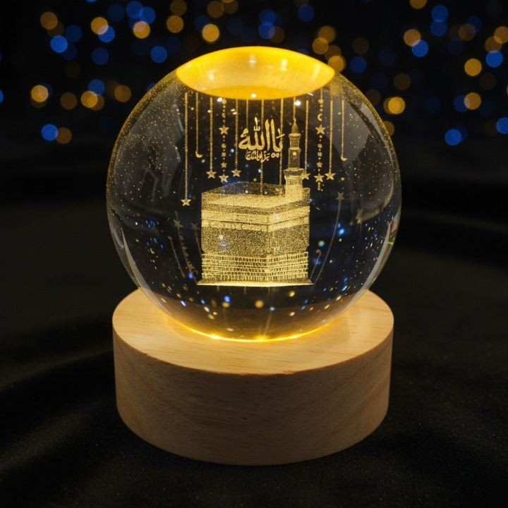 3D Crystal Night Lamp – Islamic Home Decore & Prayer Light