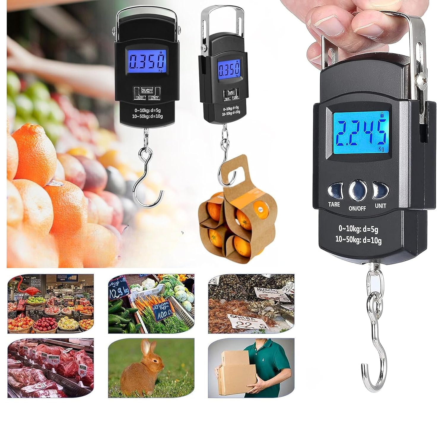 50kg Portable Digital Hanging Scale with Hook