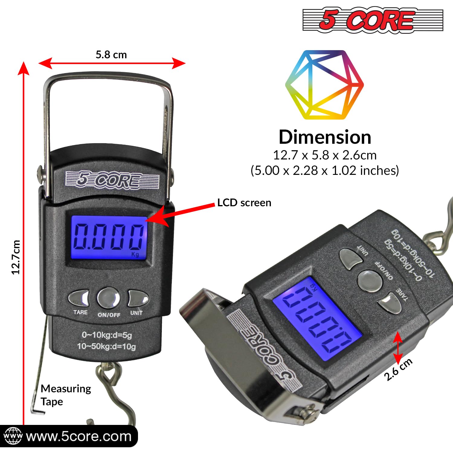 50kg Portable Digital Hanging Scale with Hook