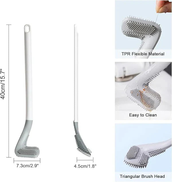 Silicone Toilet Brush with Holder & Free Hooks – Flexible & Hygienic