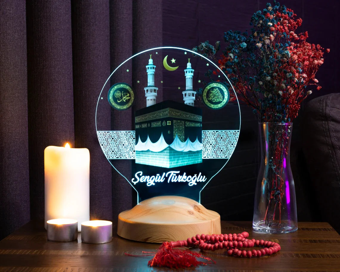 3D Crystal Night Lamp – Islamic Home Decore & Prayer Light