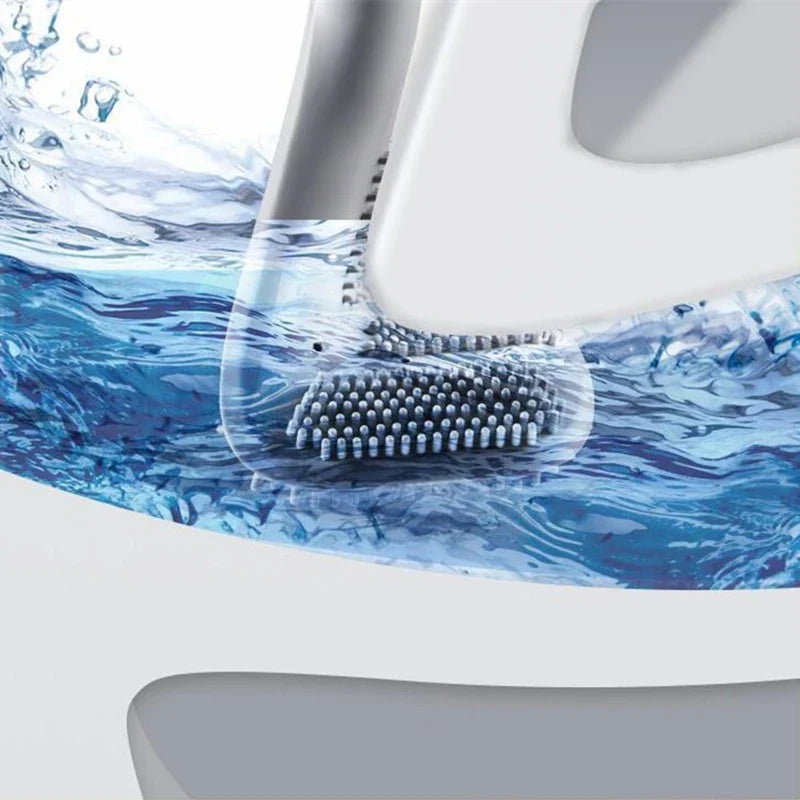 Silicone Toilet Brush with Holder & Free Hooks – Flexible & Hygienic