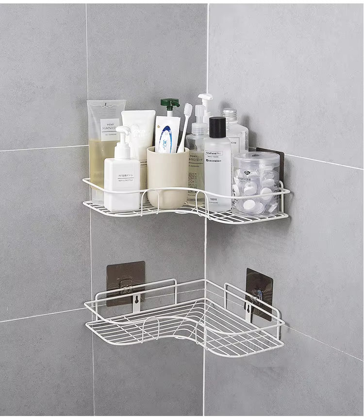 Metal Corner Rack with Hooks – Stylish Bathroom & Kitchen