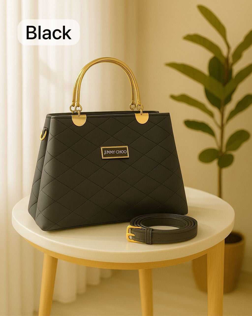 Premium Quilted Faux Leather Handbag | Gold Handles |