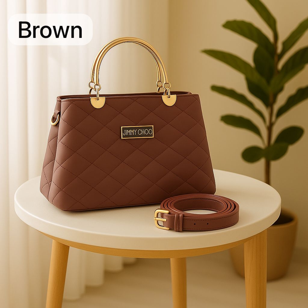 Premium Quilted Faux Leather Handbag | Gold Handles |