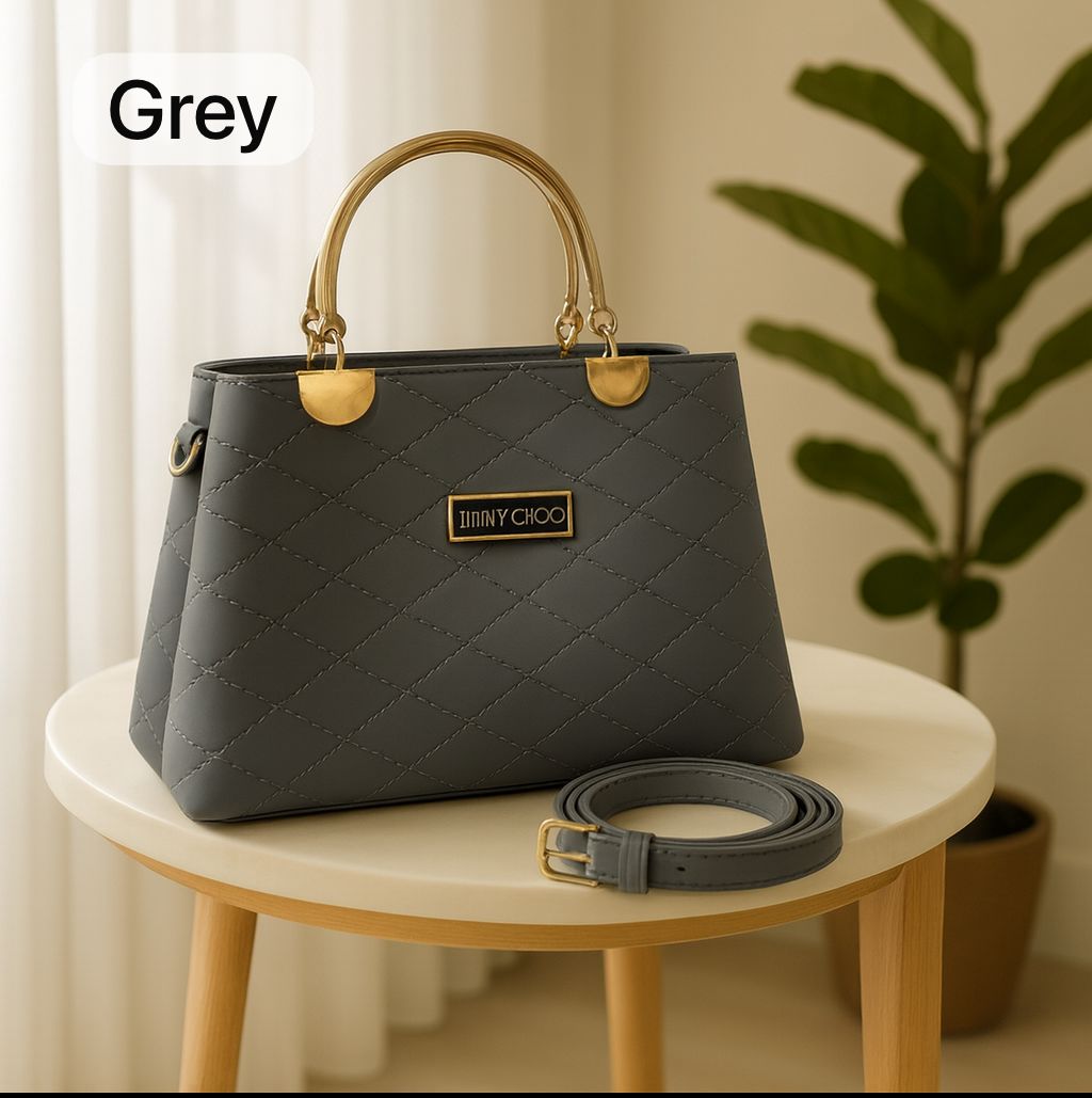 Premium Quilted Faux Leather Handbag | Gold Handles |