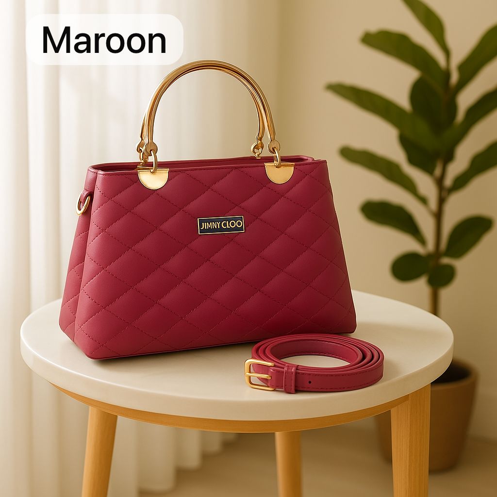 Premium Quilted Faux Leather Handbag | Gold Handles |