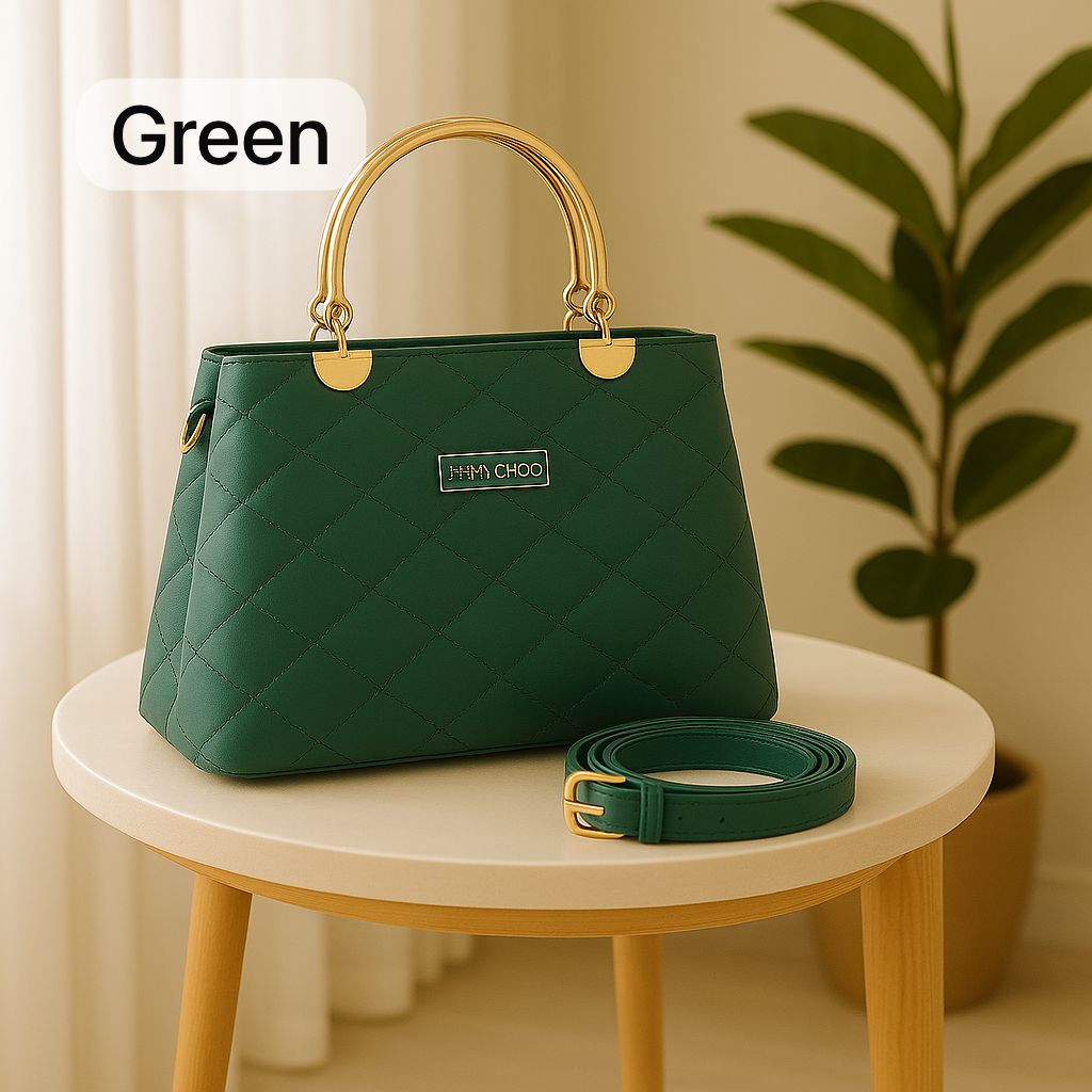 Premium Quilted Faux Leather Handbag | Gold Handles |