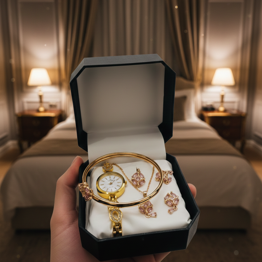 Elegant Ladies Watch & Jewellery Set