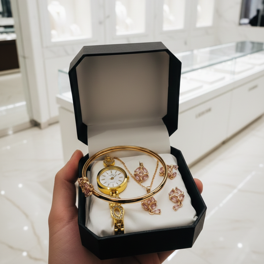 Elegant Ladies Watch & Jewellery Set