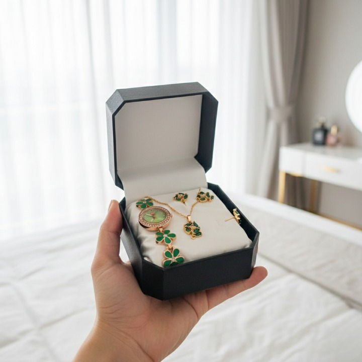 Elegant Ladies Watch & Jewellery Set